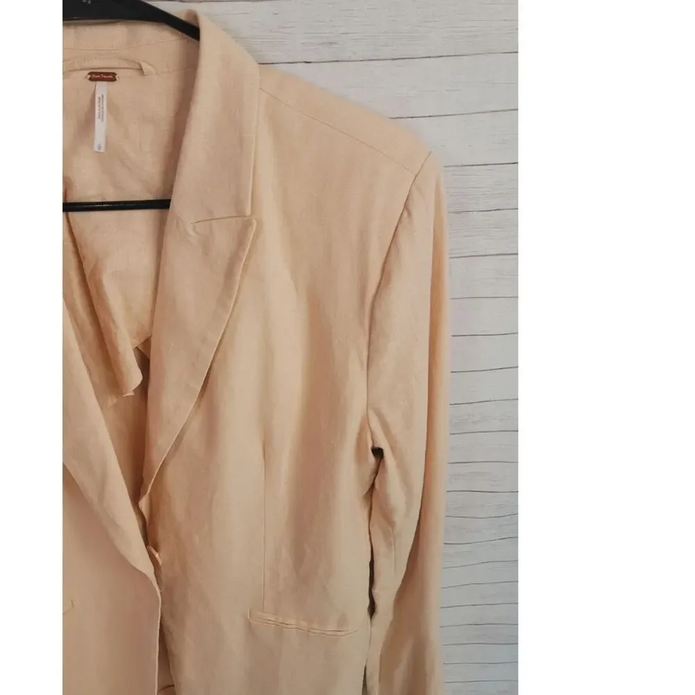 Free People Linen Blend Flared Sleeve One Button Blazer in Peach Rose, sz Large